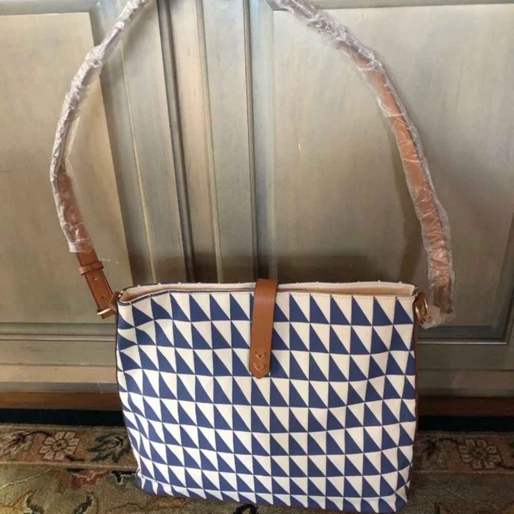 Stella & Dot Blue Chevron Hobo Bag